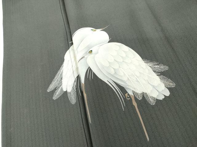 平和屋着物●訪問着 手描き シロサギ 白鷺 金彩 正絹 逸品 AABI2632cs