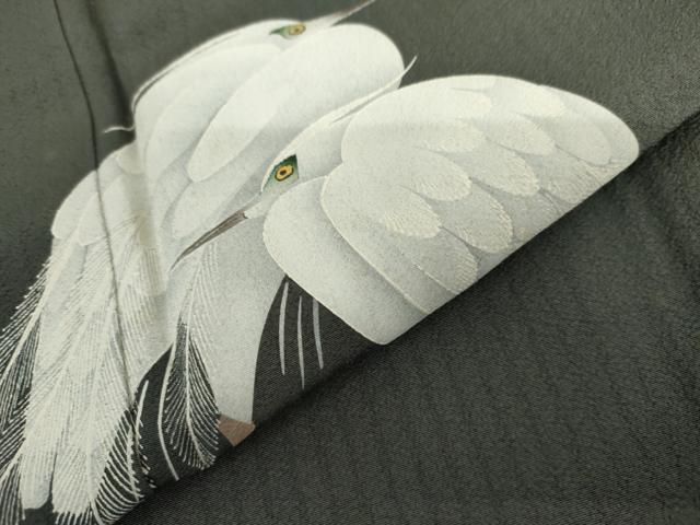 平和屋着物●訪問着 手描き シロサギ 白鷺 金彩 正絹 逸品 AABI2632cs
