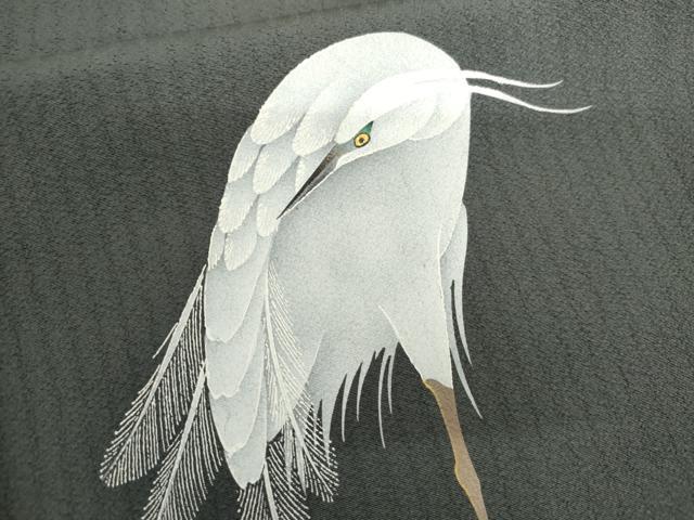 平和屋着物●訪問着 手描き シロサギ 白鷺 金彩 正絹 逸品 AABI2632cs