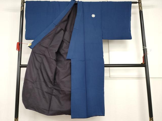 平和屋着物●男性 色紋付・羽織セット 色無地 瑠璃紺色 正絹 逸品 AABI2634cs