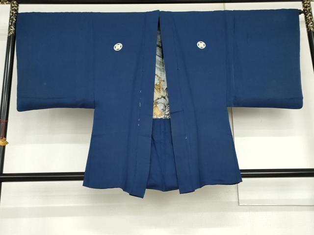 平和屋着物●男性 色紋付・羽織セット 色無地 瑠璃紺色 正絹 逸品 AABI2634cs