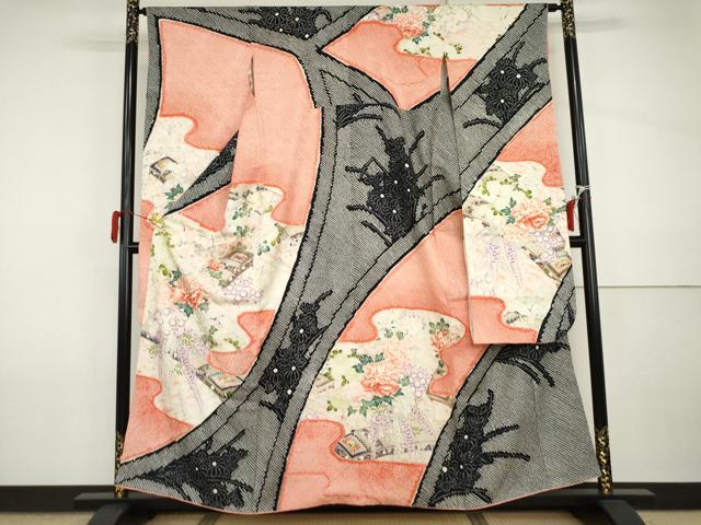 平和屋着物●豪華振袖 絞り 花楽器文 金彩 伊勢丹扱い 正絹 逸品 AABI2635cs