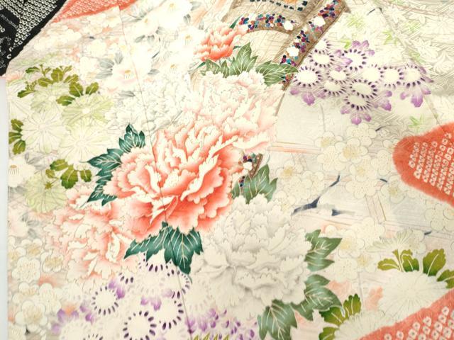 平和屋着物●豪華振袖 絞り 花楽器文 金彩 伊勢丹扱い 正絹 逸品 AABI2635cs