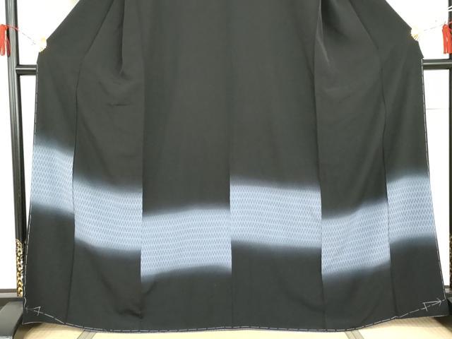 平和屋着物●訪問着 矢羽根文 暈し染め 黒地 京都きもの友禅扱い 正絹 逸品 未使用 AABI2636cs