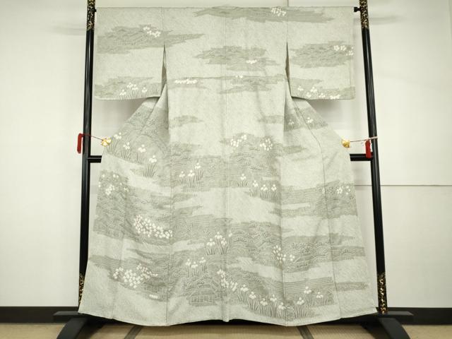 平和屋着物●訪問着 総絞り 松竹梅風景文 正絹 逸品 AABI2639cs