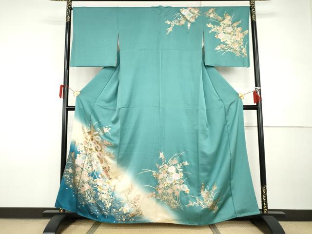 平和屋着物○訪問着 流水枝花文 暈し染め 金彩 正絹 逸品