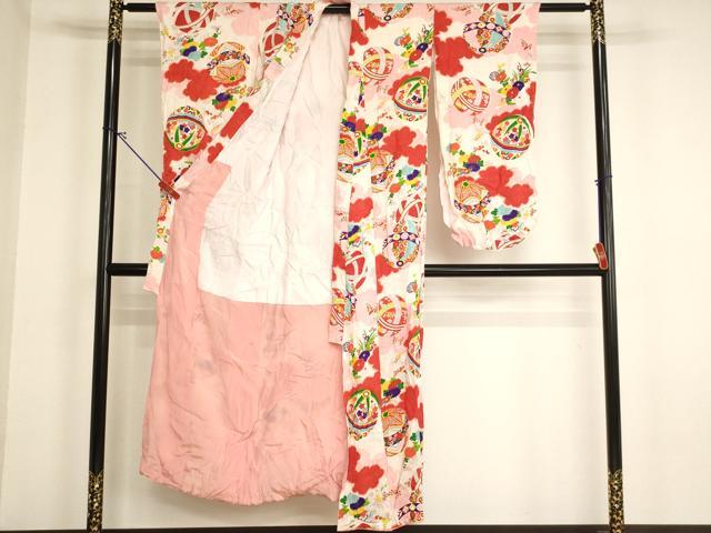 平和屋着物∵アンティーク 大正ロマン 女の子 十三参り 子供 祝着 花手毬文 逸品 AABI2834ja