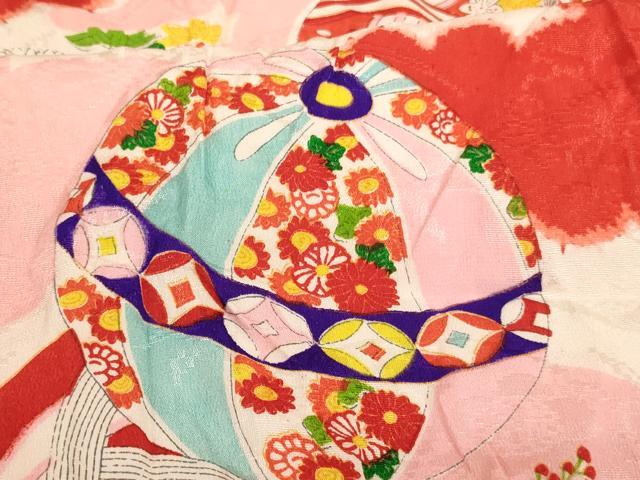 平和屋着物∵アンティーク 大正ロマン 女の子 十三参り 子供 祝着 花手毬文 逸品 AABI2834ja