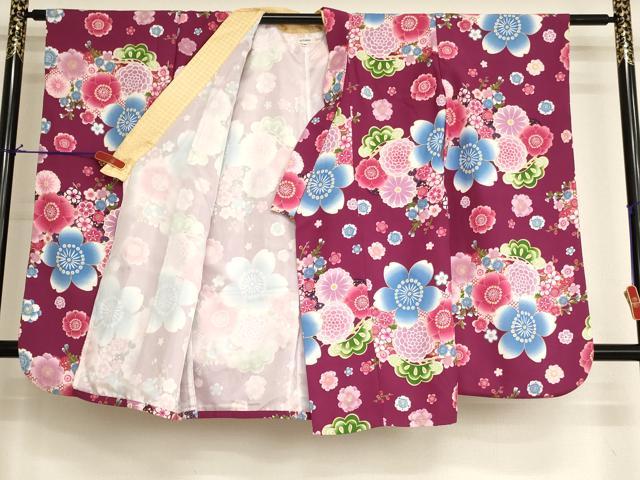 平和屋着物∵女の子 十三参り 子供 祝着・行灯袴セット arisana 舞花文 洗える着物 AABI2844ja