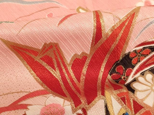 平和屋着物∵女の子 十三参り 子供 祝着 手毬花蝶文 折り鶴 暈し染め 金彩 洗える着物 AABI2915ja