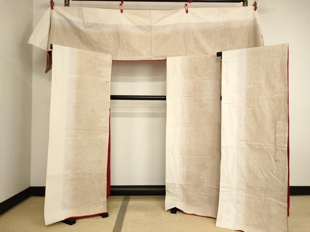 平和屋本店▼幕 門帳 4点セット 朱色地 ベロア 法衣 寺院 仏具 仏教 僧侶 神職 装束 AABI2926ja