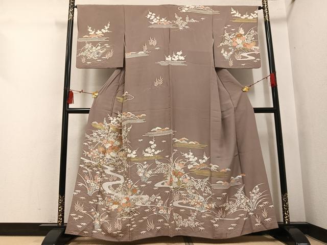 平和屋着物●訪問着 友禅 刺繍 草花文 金彩 正絹 逸品 AABI2961ph