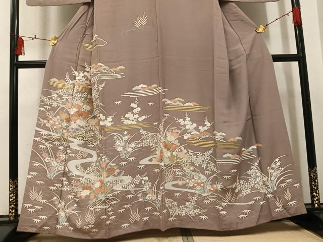 平和屋着物●訪問着 友禅 刺繍 草花文 金彩 正絹 逸品 AABI2961ph