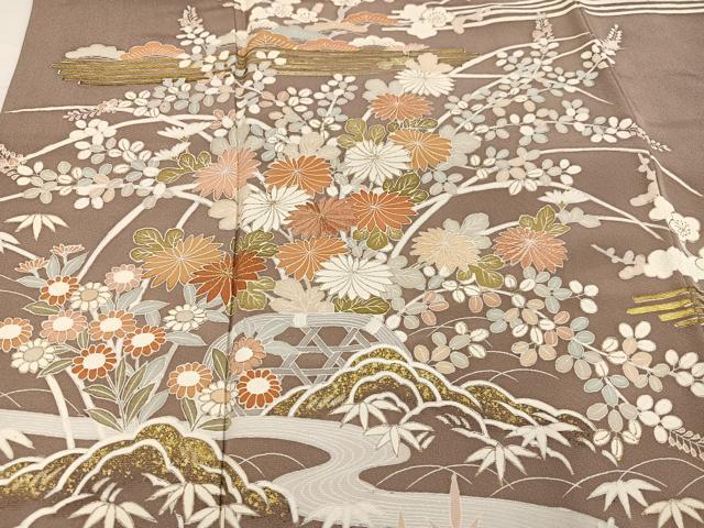 平和屋着物●訪問着 友禅 刺繍 草花文 金彩 正絹 逸品 AABI2961ph
