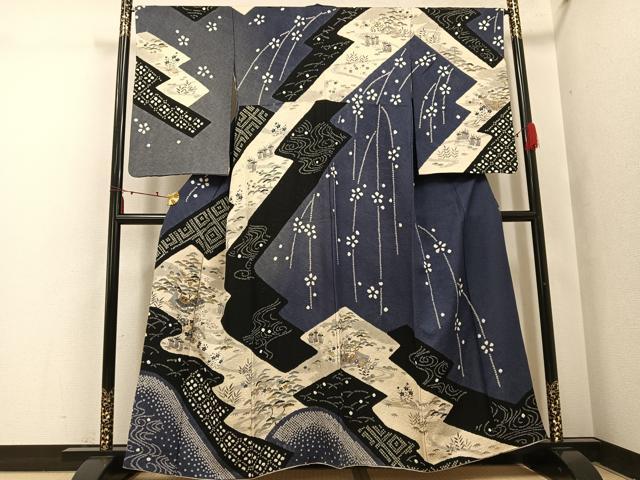 平和屋着物●訪問着 友禅 風景草花文 金彩 銀通し地 正絹 逸品 AABI2974ph