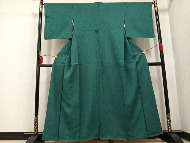 平和屋着物●上質な色無地 辻が花地紋 萌葱色 正絹 逸品 AABI2976ph
