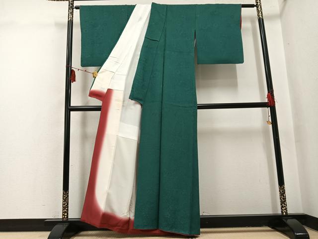 平和屋着物●上質な色無地 辻が花地紋 萌葱色 正絹 逸品 AABI2976ph