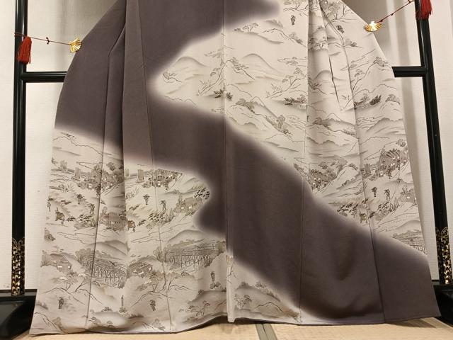 平和屋着物●訪問着 人物風景文 暈し染め 金彩 正絹 逸品 AABI2978ph