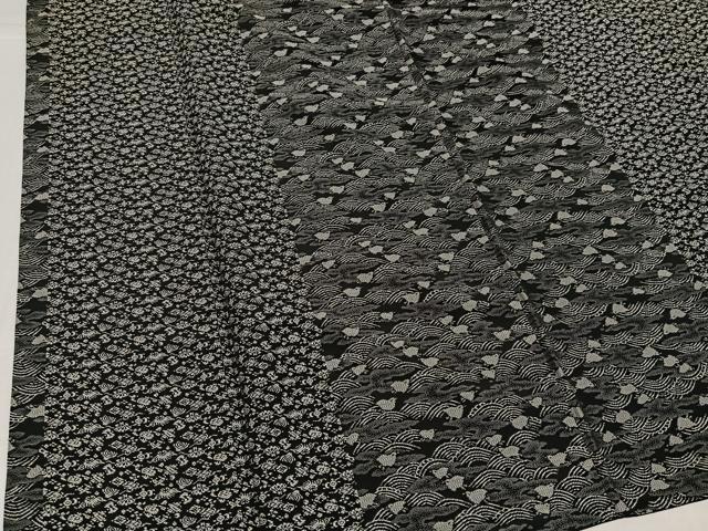 平和屋着物●お召 立波間道 千鳥 黒地 正絹 逸品 AABI2981ph