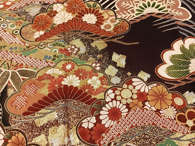平和屋着物●豪華振袖 草花文 暈し染め 金銀彩 正絹 逸品 AABI2982ph