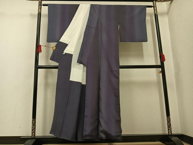 平和屋着物●着物作家 岡本龍三 小紋 紬地 間道 正絹 逸品 AABI2984ph