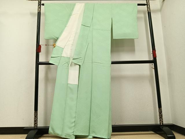 平和屋着物●上質な色無地 花菱地紋 薄萌葱色 正絹 逸品 AABI2988ph