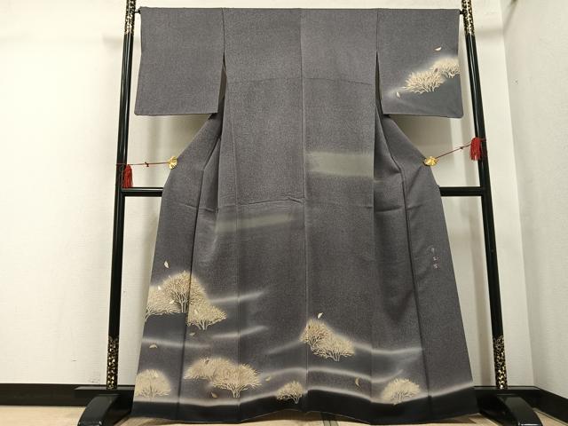 平和屋着物●京の名門 じゅらく謹製 帝王紫(古代帝王紫) 訪問着 駒刺繍 舞葉文 暈し染め 金彩 正絹 逸品 AABI3005ph