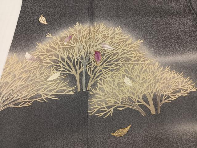 平和屋着物●京の名門 じゅらく謹製 帝王紫(古代帝王紫) 訪問着 駒刺繍 舞葉文 暈し染め 金彩 正絹 逸品 AABI3005ph