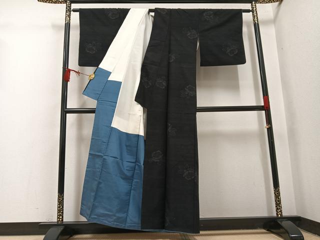 平和屋着物●結城紬 80亀甲 飛び亀甲 草花文 正絹 逸品 AABI3008ph