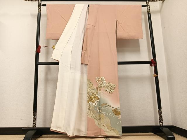 平和屋着物●豪華色留袖 駒刺繍 色紙草花舞蝶文 暈し染め 金彩 正絹 逸品 AABI3012ph