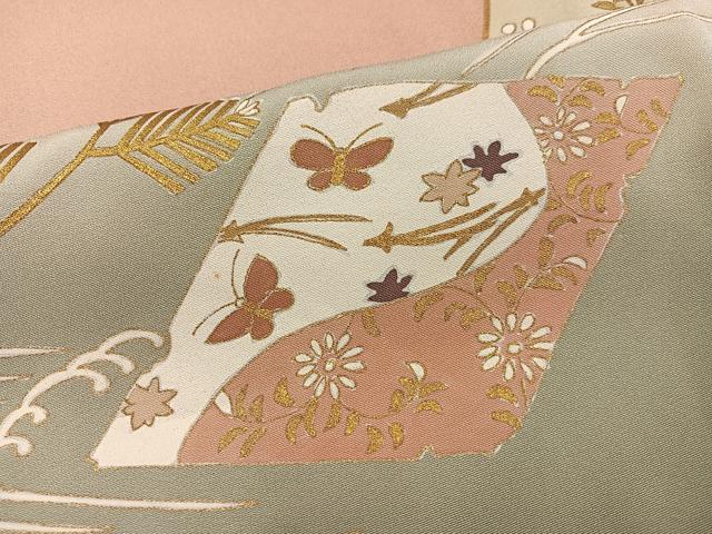 平和屋着物●豪華色留袖 駒刺繍 色紙草花舞蝶文 暈し染め 金彩 正絹 逸品 AABI3012ph