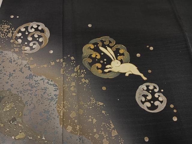 平和屋着物●螺鈿作家 藤本隆士 訪問着 螺鈿 兎 千鳥 阿吽庵 金銀彩 正絹 逸品 AABI3018ph