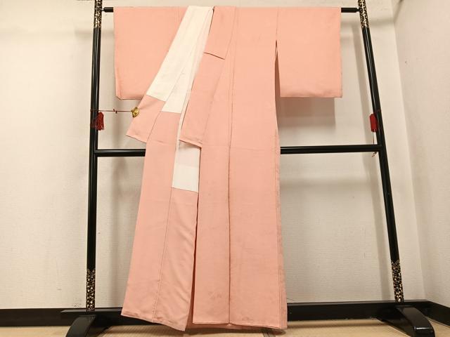 平和屋着物●上質な色無地 風景草花地紋 一斤染色 正絹 逸品 AABI3032ph