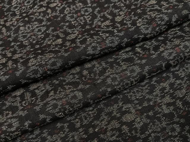 平和屋着物●結城ちぢみ 草花文 黒地 正絹 逸品 AABI3033ph