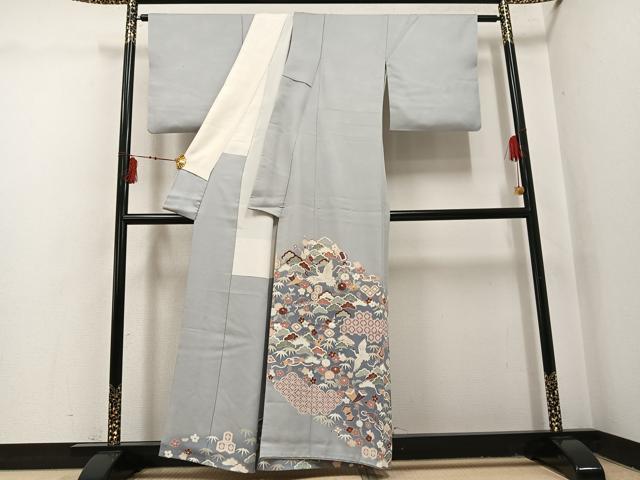 平和屋着物●豪華色留袖 友禅 刺繍 松竹梅飛鶴吉祥宝尽くし 暈し染め 正絹 逸品 AABI3043ph
