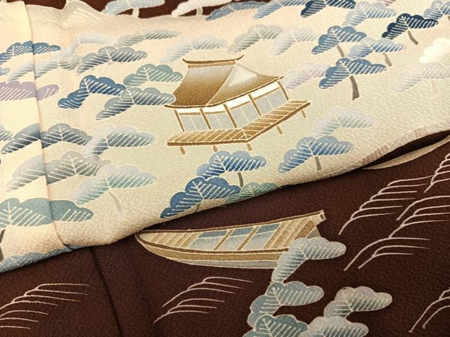 平和屋着物●訪問着 友禅 浜松風景船文 正絹 逸品 未使用 AABI3045ph