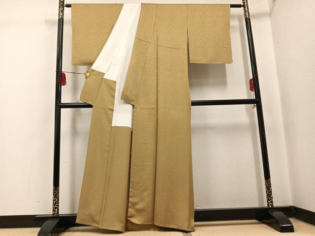 平和屋着物●上質な色無地 草花地紋 榛色 正絹 逸品 未使用 AABI3057ph