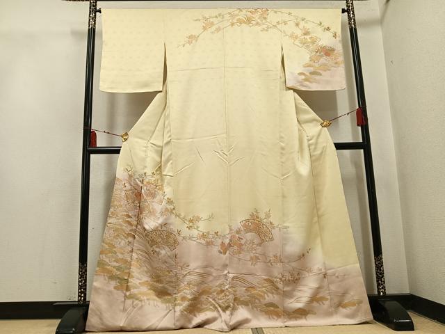平和屋着物●訪問着 地紙枝花文 暈し染め 金彩 三越扱い 正絹 逸品 未使用 AABI3067ph