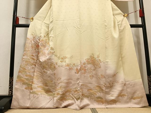 平和屋着物●訪問着 地紙枝花文 暈し染め 金彩 三越扱い 正絹 逸品 未使用 AABI3067ph