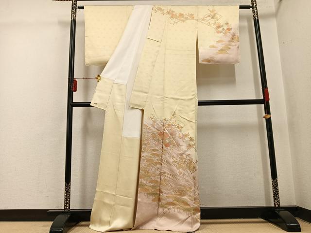 平和屋着物●訪問着 地紙枝花文 暈し染め 金彩 三越扱い 正絹 逸品 未使用 AABI3067ph