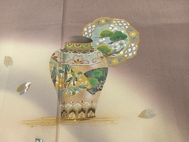 平和屋着物●螺鈿作家 藤本隆士 訪問着 手描き 陶器花文 暈し染め 金銀彩 正絹 逸品 AABI3080ph