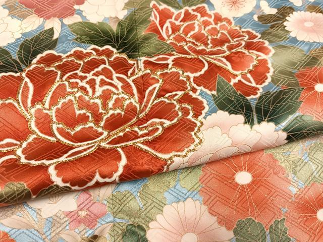 平和屋着物●十日町老舗ブランド 吉澤友禅 吾妻徳穂 振袖 駒刺繍 草花文 金彩 ロング丈 正絹 逸品 AABI3089ph