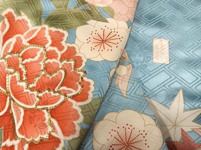 平和屋着物●十日町老舗ブランド 吉澤友禅 吾妻徳穂 振袖 駒刺繍 草花文 金彩 ロング丈 正絹 逸品 AABI3089ph