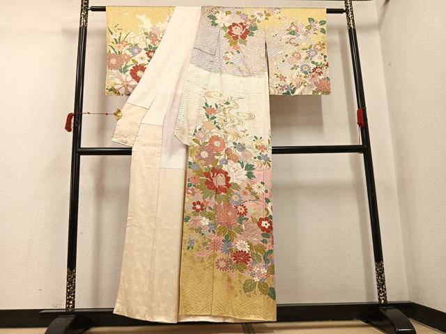 平和屋着物●訪問着 駒刺繍 草花文 暈し染め 金彩 正絹 逸品 AABI3091ph