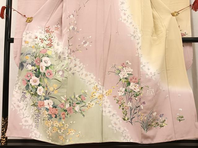 平和屋着物●豪華振袖 友禅 草花文 暈し染め 正絹 逸品 AABI3094ph