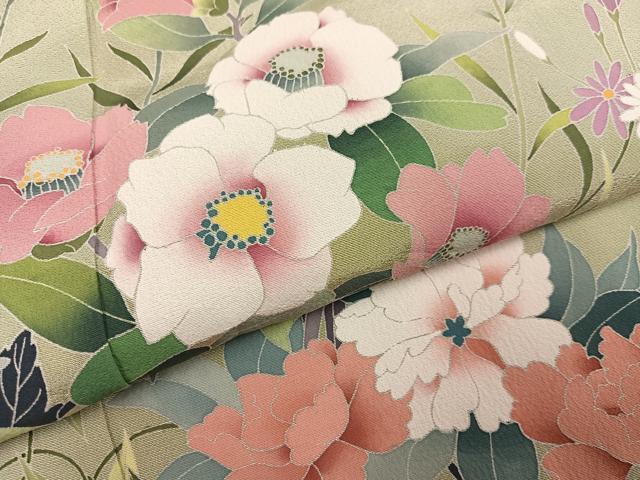 平和屋着物●豪華振袖 友禅 草花文 暈し染め 正絹 逸品 AABI3094ph