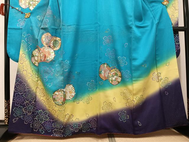 平和屋着物●豪華振袖 花鼓文 暈し染め 金銀彩 銀通し地 正絹 逸品 AABI3095ph