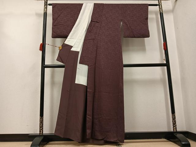 平和屋着物●上質な色無地 立波地紋 濃色 正絹 逸品 AABI3097ph