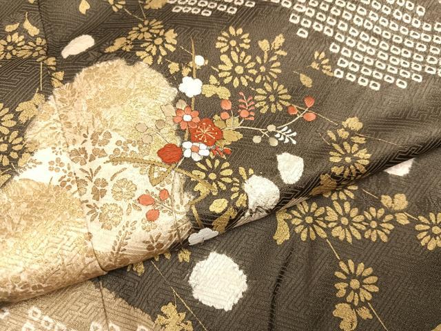 平和屋着物●訪問着 絞り 刺繍 枝花文 金彩 正絹 逸品 AABI3099ph