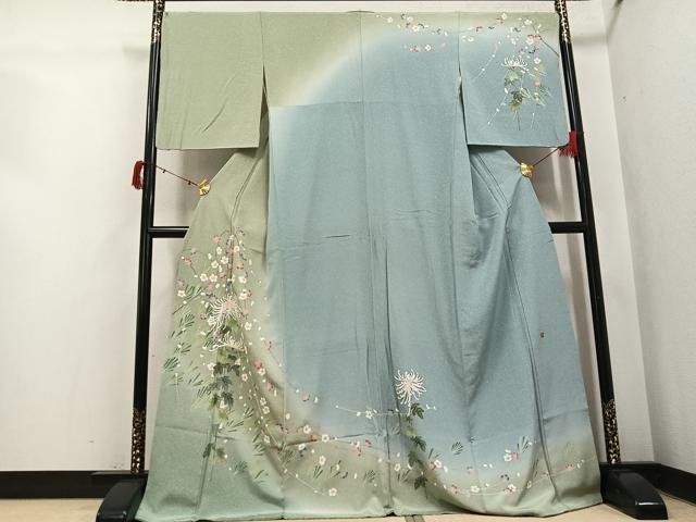 平和屋着物●訪問着 友禅 作家物 枝花文 暈し染め ロング丈 正絹 逸品 AABI3100ph
